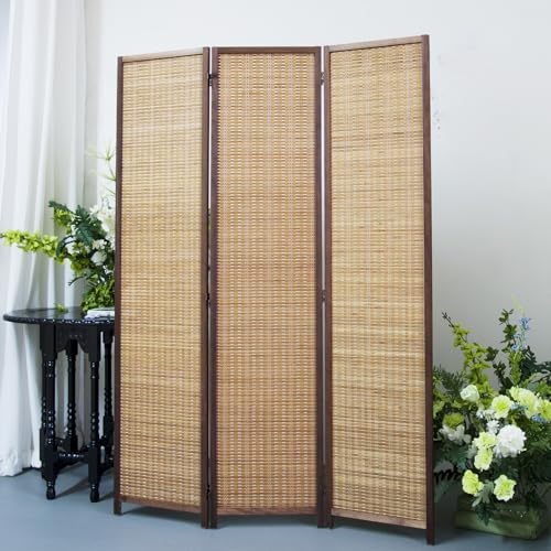 3-Panel Bamboo Room Divider Screen - 5.6 FT Tall Freestanding Folding Partition