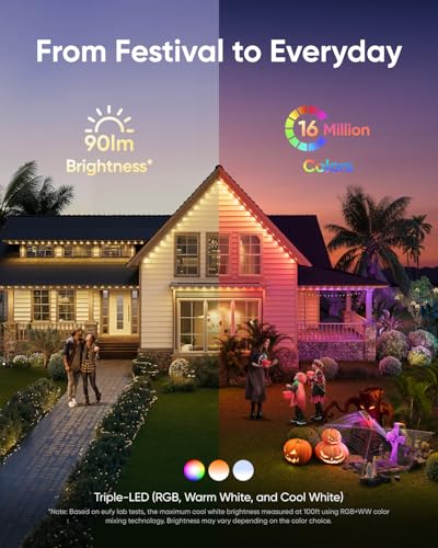 eufy Outdoor Permanent LED Lights 100ft, White, Triple-LED, App-Controlled