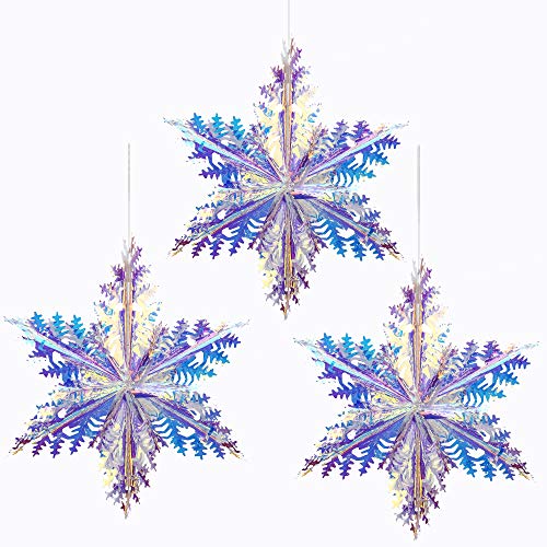 Blukey Iridescent Snowflake Hanging Decorations - 3pcs Christmas & Party Ornaments