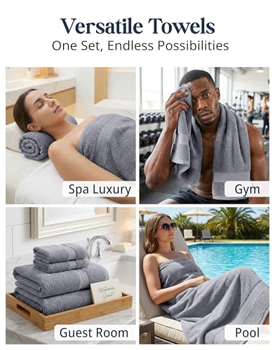 Lane Linen 16-Piece Cotton Towel Set Soft Absorbent Cool Grey Bath Towels