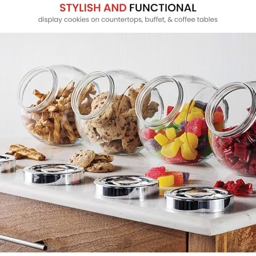 Bormioli Rocco Pandora Glass Candy Jar 75¨ö-Ounce Cookie Jar (2 Pack) with Plastic Airtight Seal Lid 2-Way Display, Bulk-Food Storage Jar for Snacks, Dry Food, Jelly Beans Canister, Apothecary Jars.