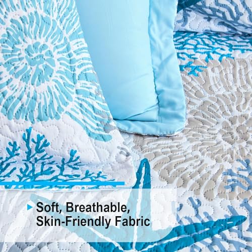 3-Piece Coastal Quilt Set Full/Queen - Soft Beach Nautical Bedspread
