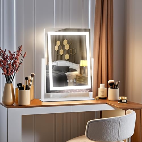 Homtang 13.2 x 11.2 Inch Lighted Makeup Mirror with Touch Control & 3 Color Modes