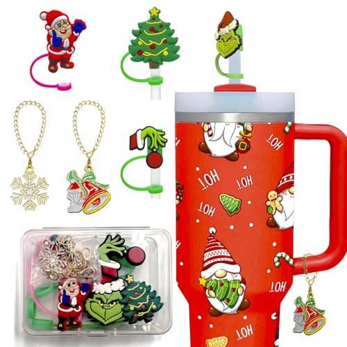 VRHGL Red 4+2 Christmas Stanley Cup Straw Toppers & Handle Charms Kit for 30oz/40oz