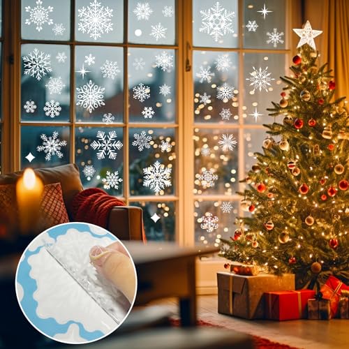 NEWMIAO White Snowflake Window Clings 438-Piece Christmas Decor Set