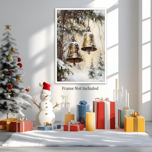 ZETCGSH Vintage Christmas Jingle Bells Canvas Wall Art Print 12x16 Unframed