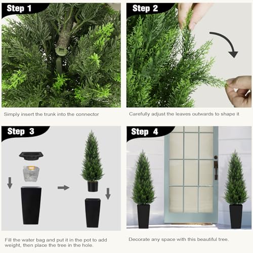 5FT Artificial Cedar Topiary Trees - 2 Pack UV-Resistant Faux Cypress Plants