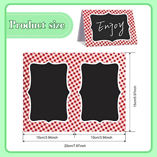 24 Pcs Red Gingham Food Tent Cards - Writable 6x4 Inch Buffet Labels