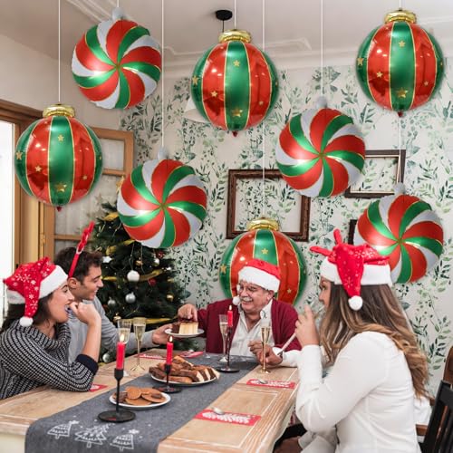 9PCS Christmas Foil Balloons Set - Ornament & Peppermint Candy Designs