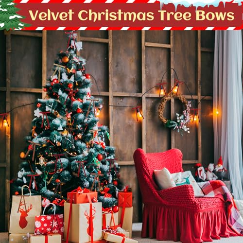 NONSTOP Burgundy Velvet Ribbon Bows for Christmas Tree Decorations 24 pcs