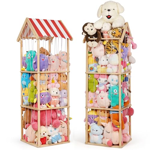 3-Tier Wooden Stuffed Animal Storage Zoo - Anti-Tip Plush Toy Organizer