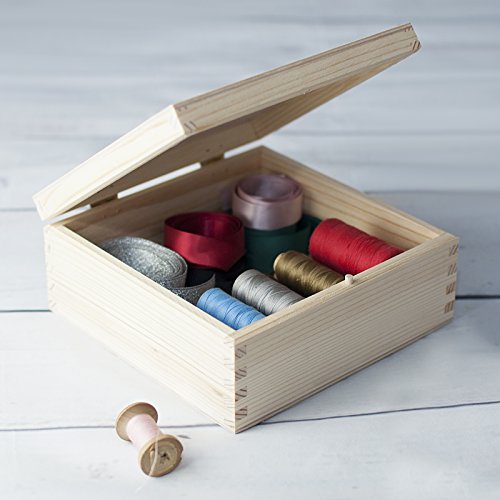 Square Wooden Storage Box with Lid - Unpainted Keepsake Organizer