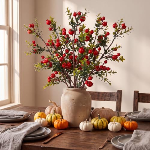 6-Pack Artificial Pomegranate Branches Decor — 24in & 29in Foam Stems