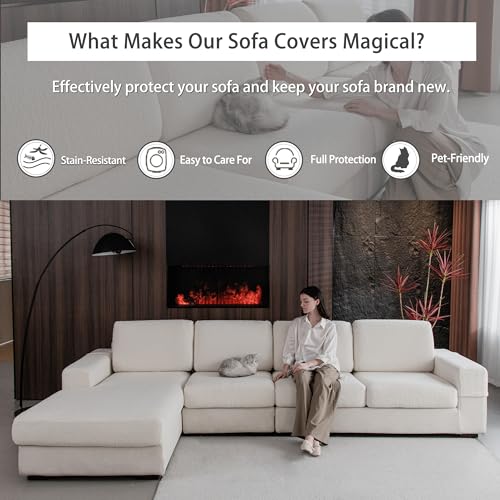 Stretch Sofa Cushion Cover, Washable Soft Slipcover for Sectional Sofa - Ivory