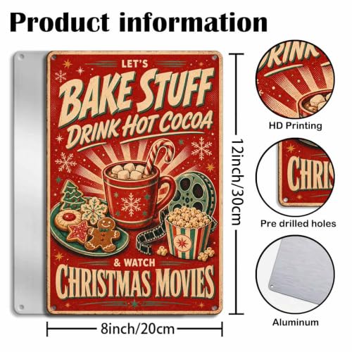 Nerissal 8x12 Inches Christmas Movie Sign - Hot Cocoa Decor, Retro Holiday Wall Art
