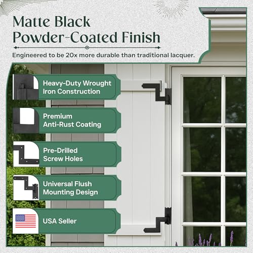 6.5-Inch Wrought Iron Lift-Off Shutter Hinges - Set of 4 Matte Black