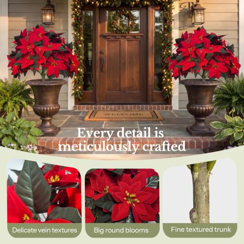 SANISANO Red Poinsettia Artificial Trees 24 Inch Pack of 2 Outdoor Decor