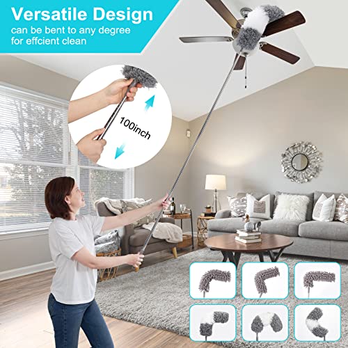 12-Piece Microfiber Duster Set with 100-Inch Extendable Pole for High Ceilings