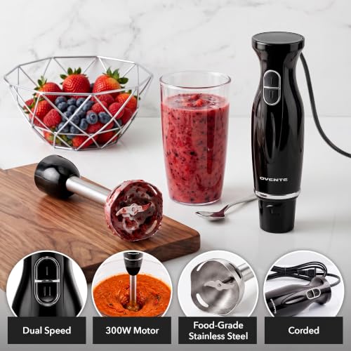 300W Electric Immersion Hand Blender - 2-Speed Stick Mixer (Black)