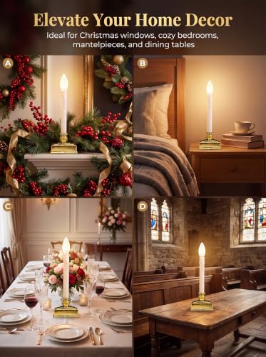 12-Inch Battery Operated LED Window Candle with Golden Base, Warm White, Timer