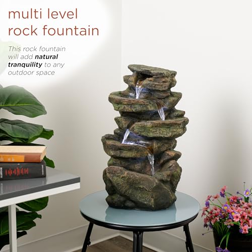 20" Multi-Level Rock Water Fountain with LED Lights for Garden and Patio