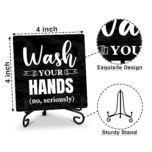 Wash Your Hands Bathroom Signs Decor, Bathroom Home Shelf Counter Decorations Items, Thanksgiving Christmas Birthday Gifts for Women Men Home Restroom Toilet Decor - A05