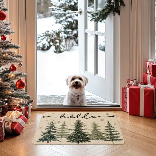 Christmas Doormat Winter Pine Tree Snowflake Door Mat 17x29 Inch - 0.25in Thick, Non-Slip