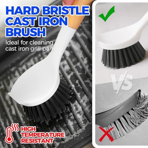 3-Pack Bamboo Handle Kitchen Dish Brushes for Pots, Pans & Veggies