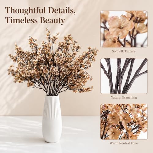 Artificial Light Brown Baby's Breath Flowers - 6 Bundles, 18.5" Silk Gypsophila for Modern Home Decor