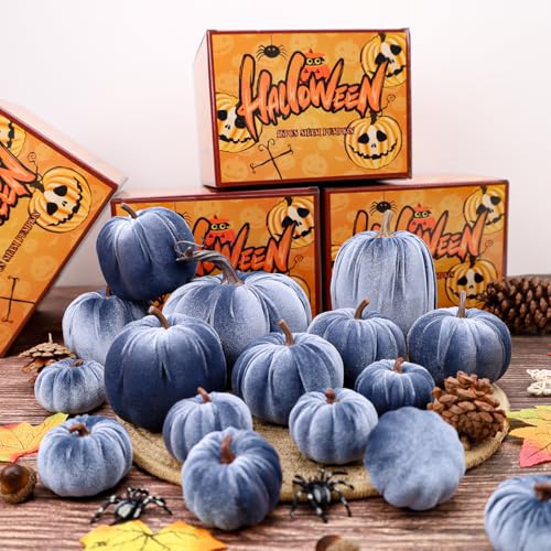 16 Pcs Velvet Pumpkins Set - Decorative Fabric Artificial Fall Pumpkins