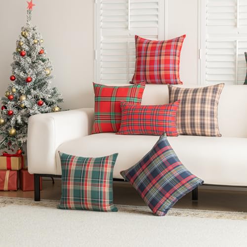 Huierxun 18x18 Inch Set of 2 Christmas Pillow Covers - Scottish Tartan Plaid Home Decor