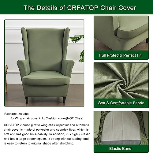 Wingback Chair Covers - 2-Piece Green Slipcovers for Armchairs