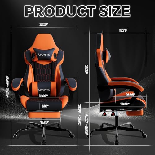Ergonomic Reclining Gaming Chair with Footrest & Lumbar Support (Black/Orange)