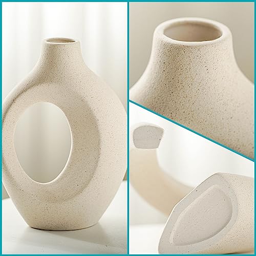 Ceramic Hollow Vase Set of 2 - Modern Nordic Milky White Boho Home Decor