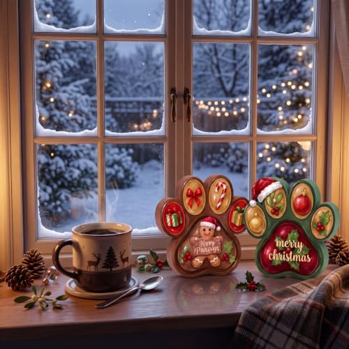 Memorywuu 2 Pcs Christmas Dog Paw Table Decorations Gingerbread Man Holly
