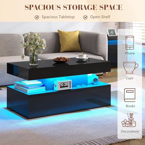 3-Piece Modern Coffee Table Set with LED Lights, Storage, and Charging