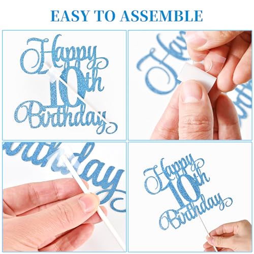 10th Birthday Cake Decoration Set with Number 10 Candle and Glitter Toppers