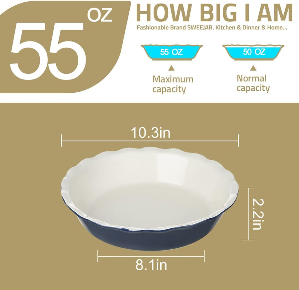 Sweejar Ceramic Pie Pan - 10 Inch Non-Stick Baking Dish with Soft Wave Edge | Green Color for Pies