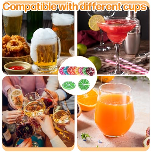 8 pcs Lemon Slice Drink Markers for Glasses - Reusable Silicone Wine Charms