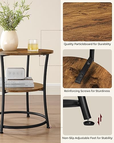 21.7-Inch Round Side Table - 2-Tier End Table & Nightstand with Steel Frame