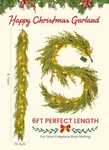 Norfolk Pine 6ft Christmas Garland with 20 LED Lights, Battery-Operated Prelit