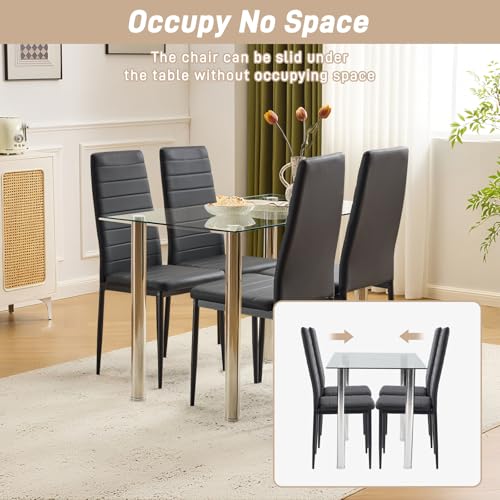 Black PU Leather Dining Chairs Set of 4 - Ergonomic High Back Kitchen Chairs