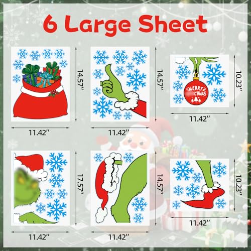 Christmas Door Stickers - 6 Sheets Double-Sided Window Decals for Doors & Glass