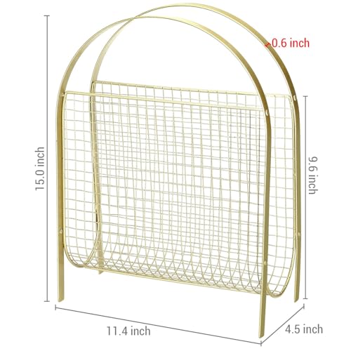 Mid-Century Brass Magazine Rack - Metal Wire Mesh Storage Basket