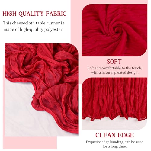 2 Pack Red Cheesecloth Table Runner, 120-Inch Rustic Boho Gauze Table Decor