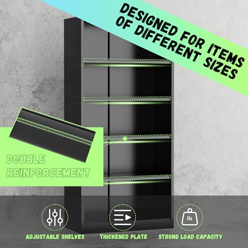 72-Inch Tall Locking Metal Storage Cabinet with 4 Adjustable Shelves, Black