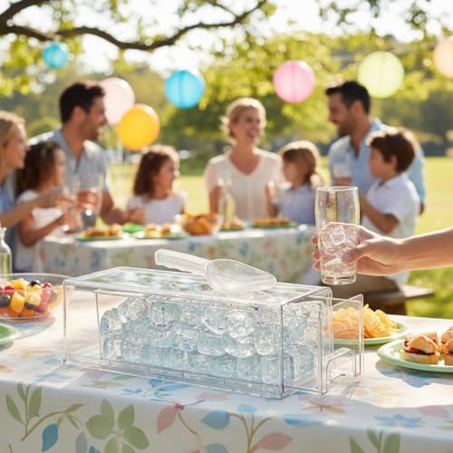 Clear Pull-Out Ice Container for Freezer with Scoop - Stackable Fridge Bin