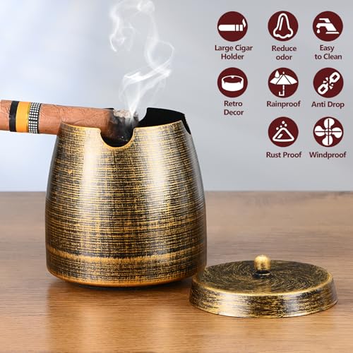 Large Windproof Cigar Ashtray with Lid for Patio and Home Decor