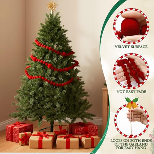 Canlierr Burgundy 6 ft Velvet Bead Garland Christmas Tree Ornaments