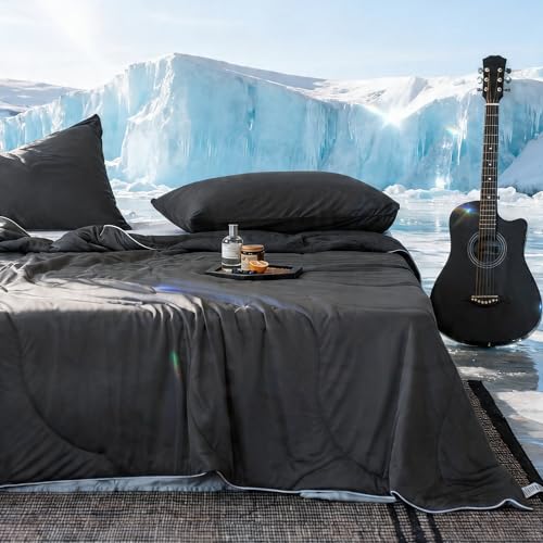 DOWNCOOL Cooling Comforter Set Queen Size, 3-Piece Summer Bedding Set - Grey